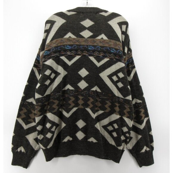 VINTAGE Sweater Large Aggio Gray Wool Cardigan Aztec Southwestern 90s* - Picture 6 of 10